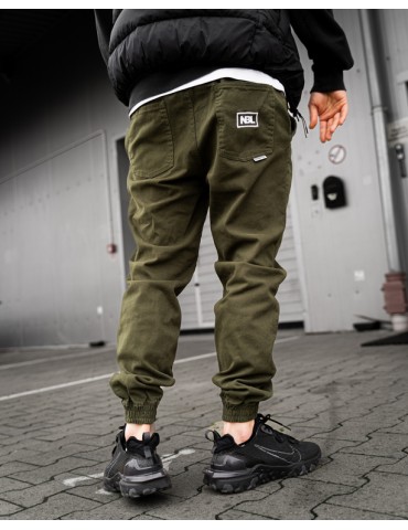 Joggery NBL materiałowe oliwkowe