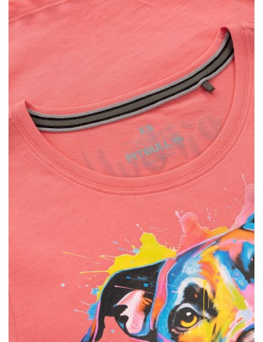 T-shirt Pitbull damski watercolor coral