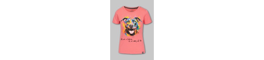 T-shirt Pitbull damski watercolor coral