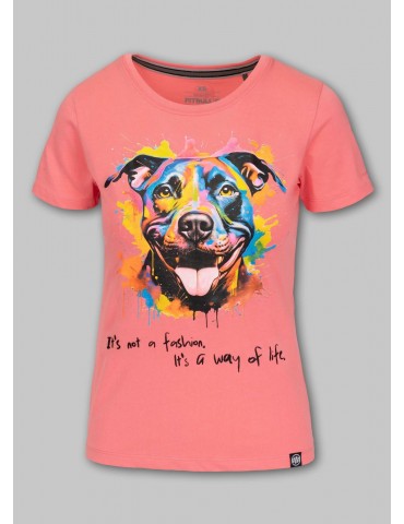 T-shirt Pitbull damski watercolor coral