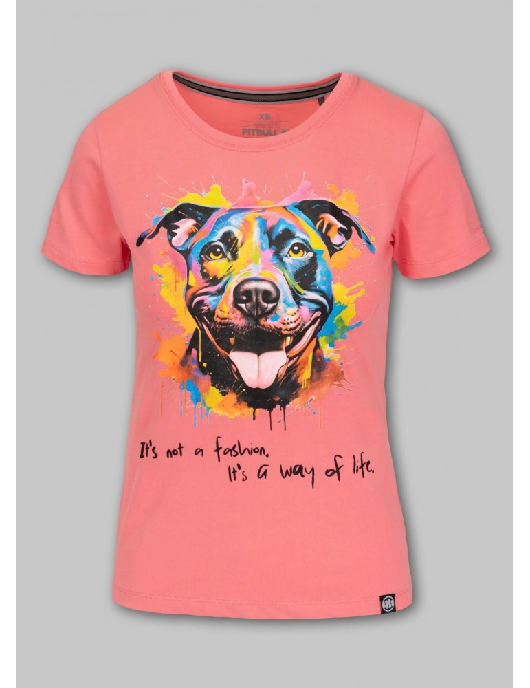 T-shirt Pitbull damski watercolor coral