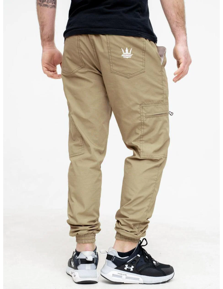 Joggery Jigga Wear Bojówki Ze Ściągaczem Jasne Beżowe Crown Ripstop Cargo