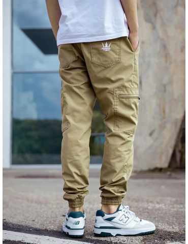 Joggery Jigga Wear Bojówki Ze Ściągaczem Jasne Beżowe Crown Ripstop Cargo